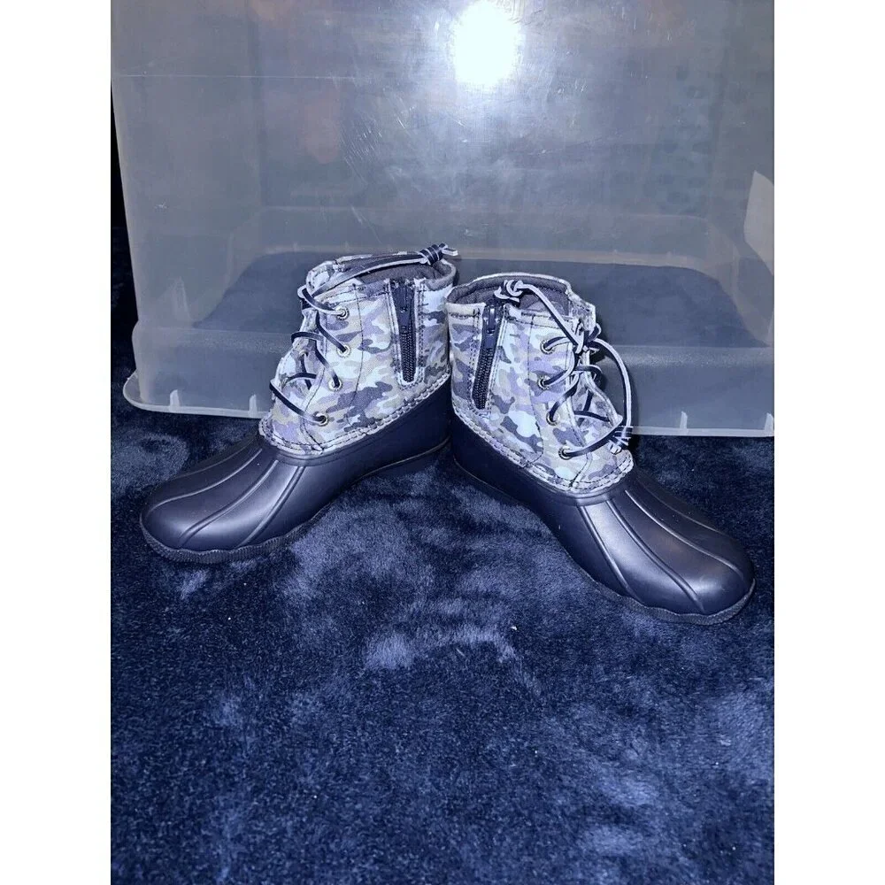 SPERRY Saltwater Camo Navy Blue Water Resistant Boots Youth Sz 1